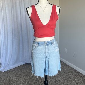 American Eagle Perfect Bermuda Shorts Light Wash Distressed Relaxed Fit Size 10